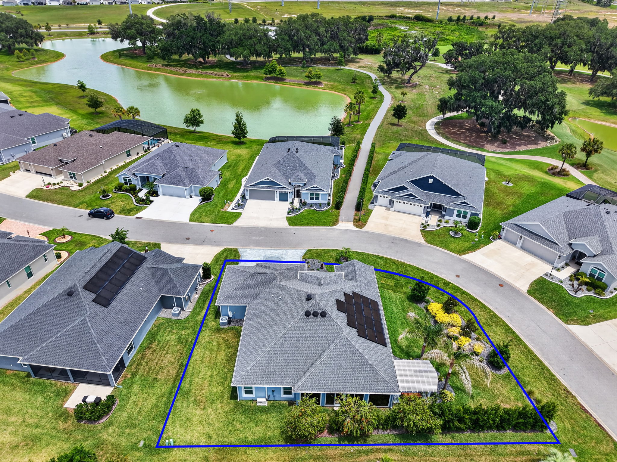 Aerial Rear Elevation with Property Lines and Large Corner Lot with ROOM FOR A POOL!