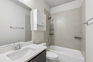 Upstairs secondary bath is updated with a new 2026 quartz countertop
