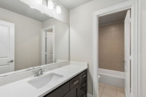 Upstairs secondary bath is updated with a new 2026 quartz countertop