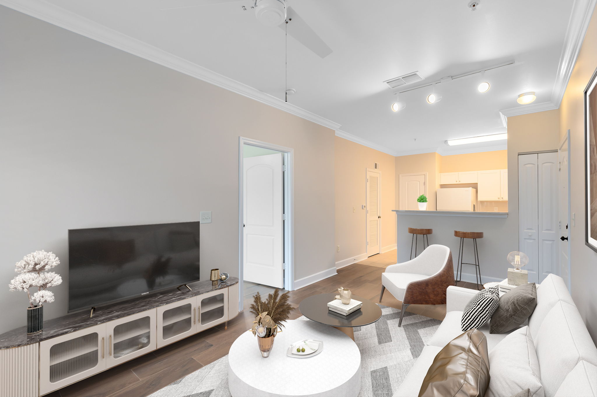 Living Room to Kitchen & Bedroom Entrance