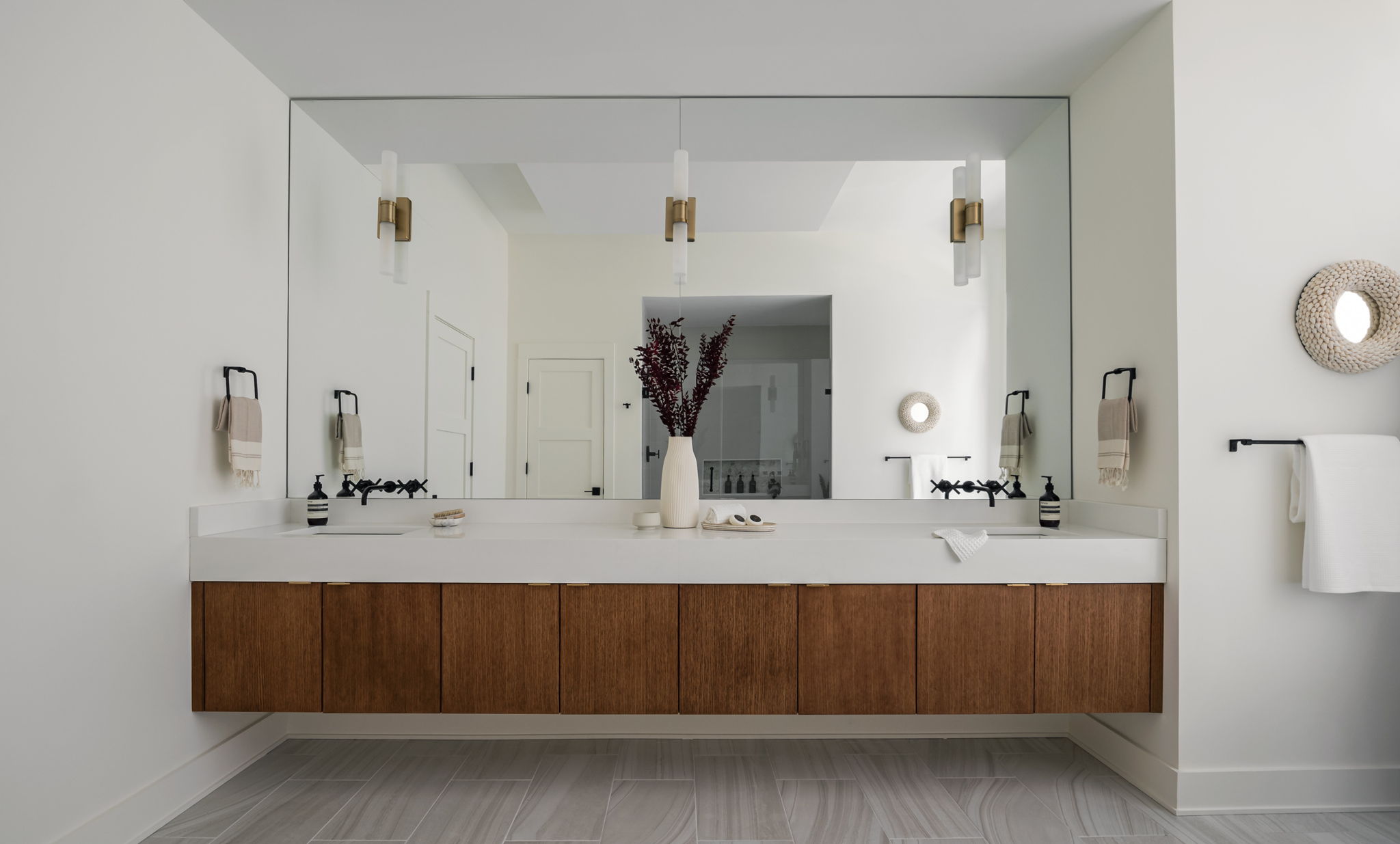 Dual Sinks With Floating Cabinet