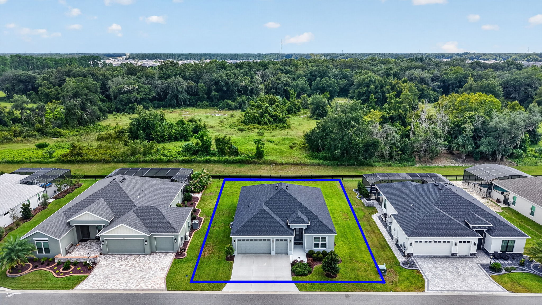 Aerial Front Elevation with Property Lines and PRIVATE Rear Yard
