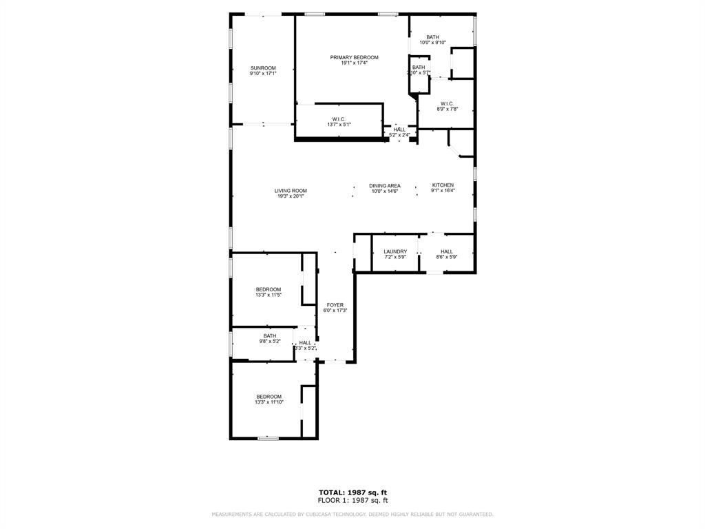 Open floor plan with 3 bedrooms and enclosed sunroom