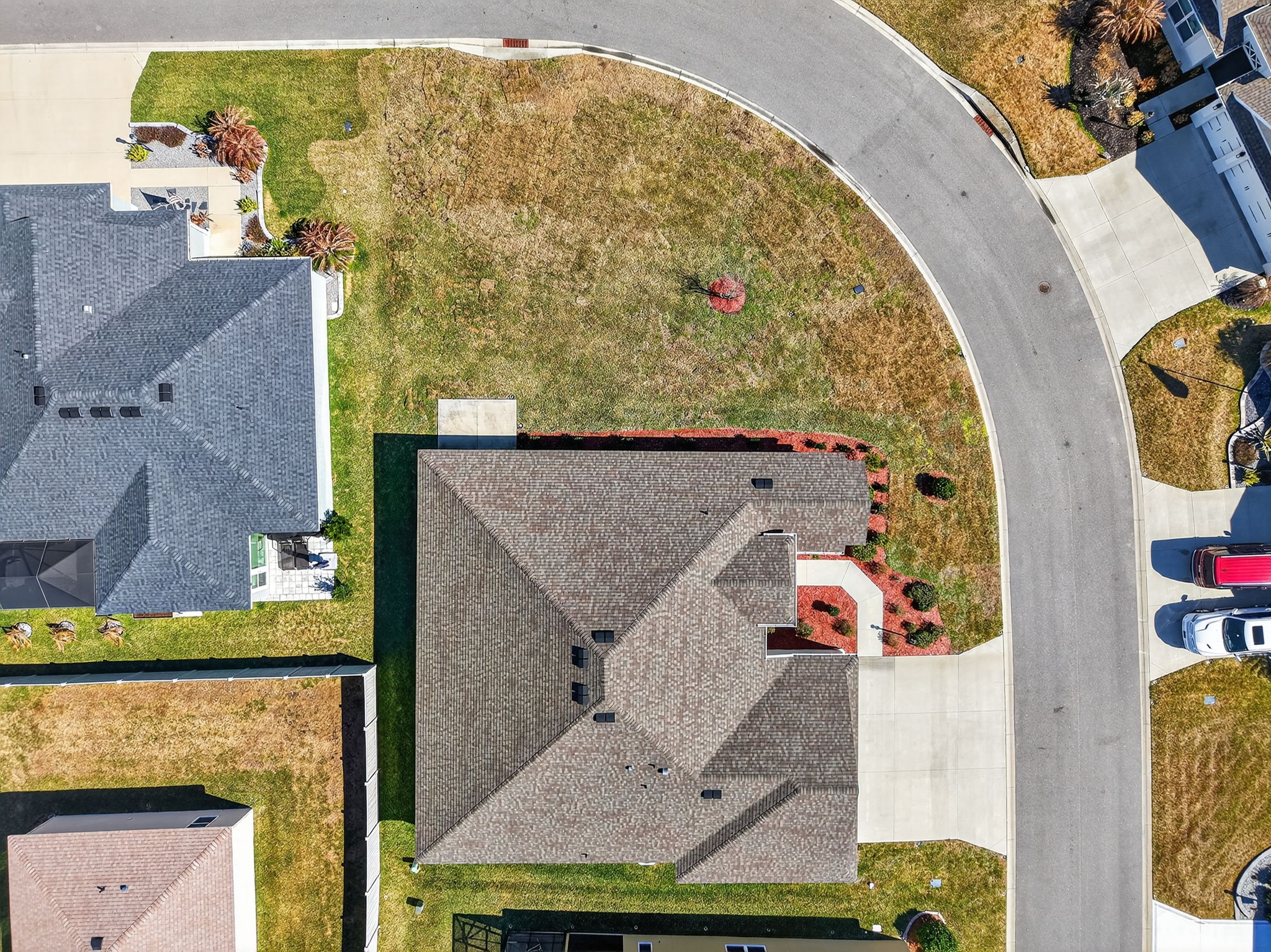 Aerial with Spacious Corner Lot and Room For a Pool!