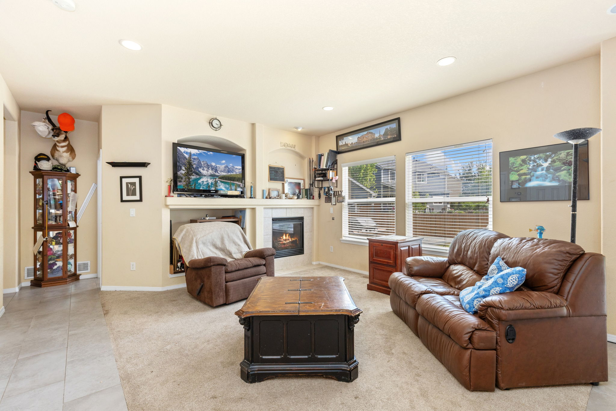 Fireplace and built-ins in family room