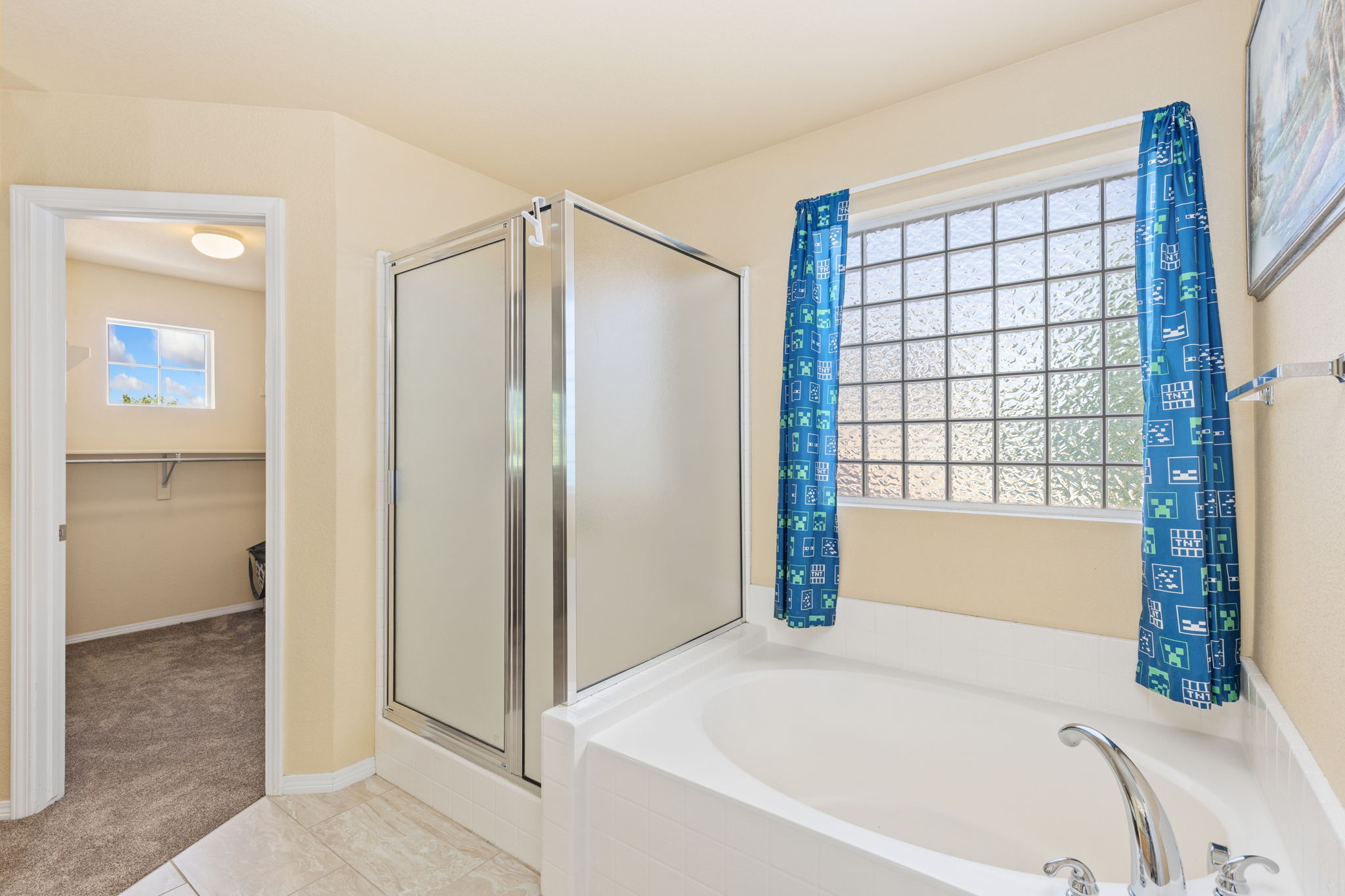 Primary soaking tub and shower