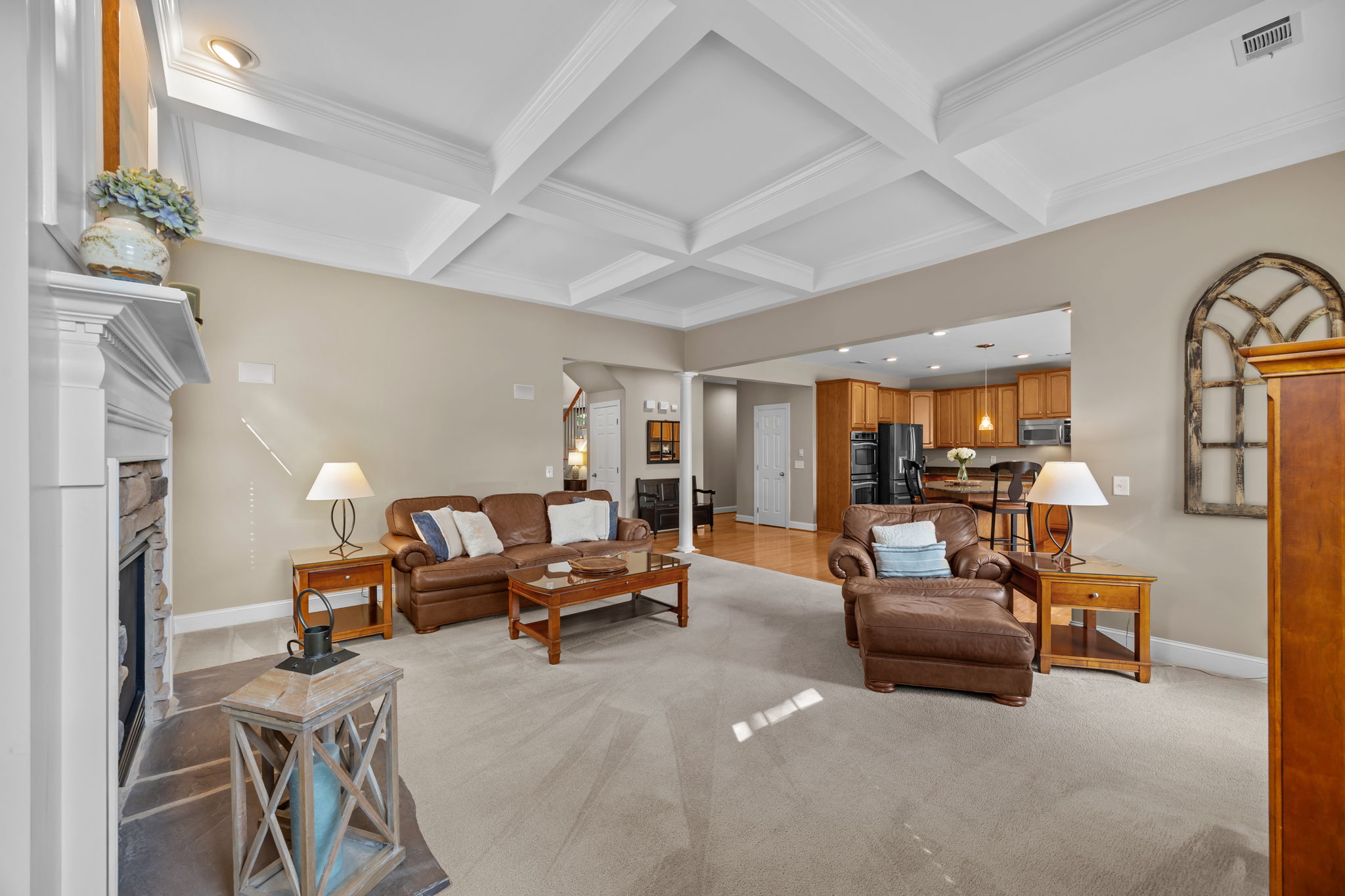 Elegant cofferred ceiling in the great room