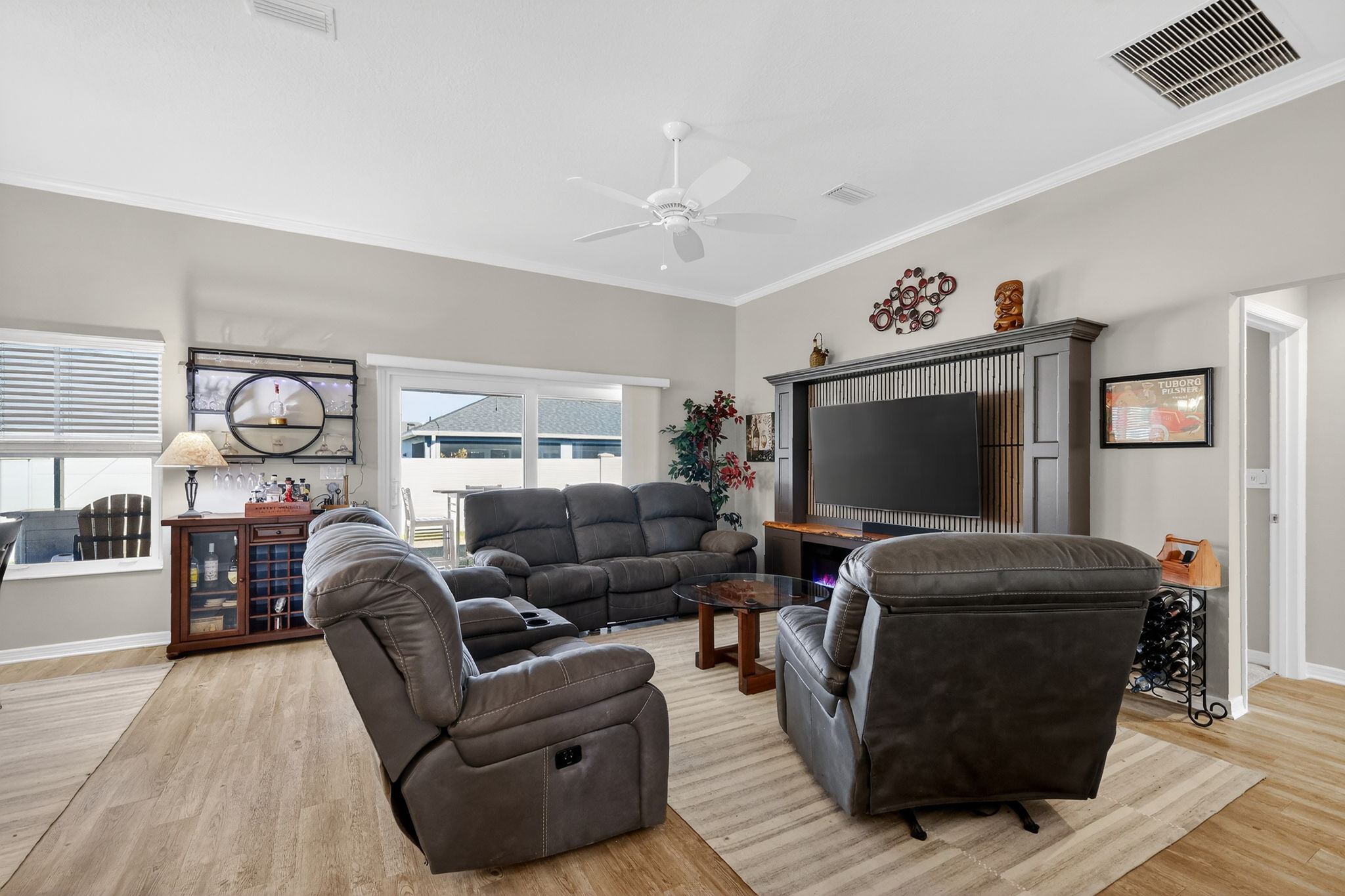 Living Room with Custom Entertainment Center and Fireplace