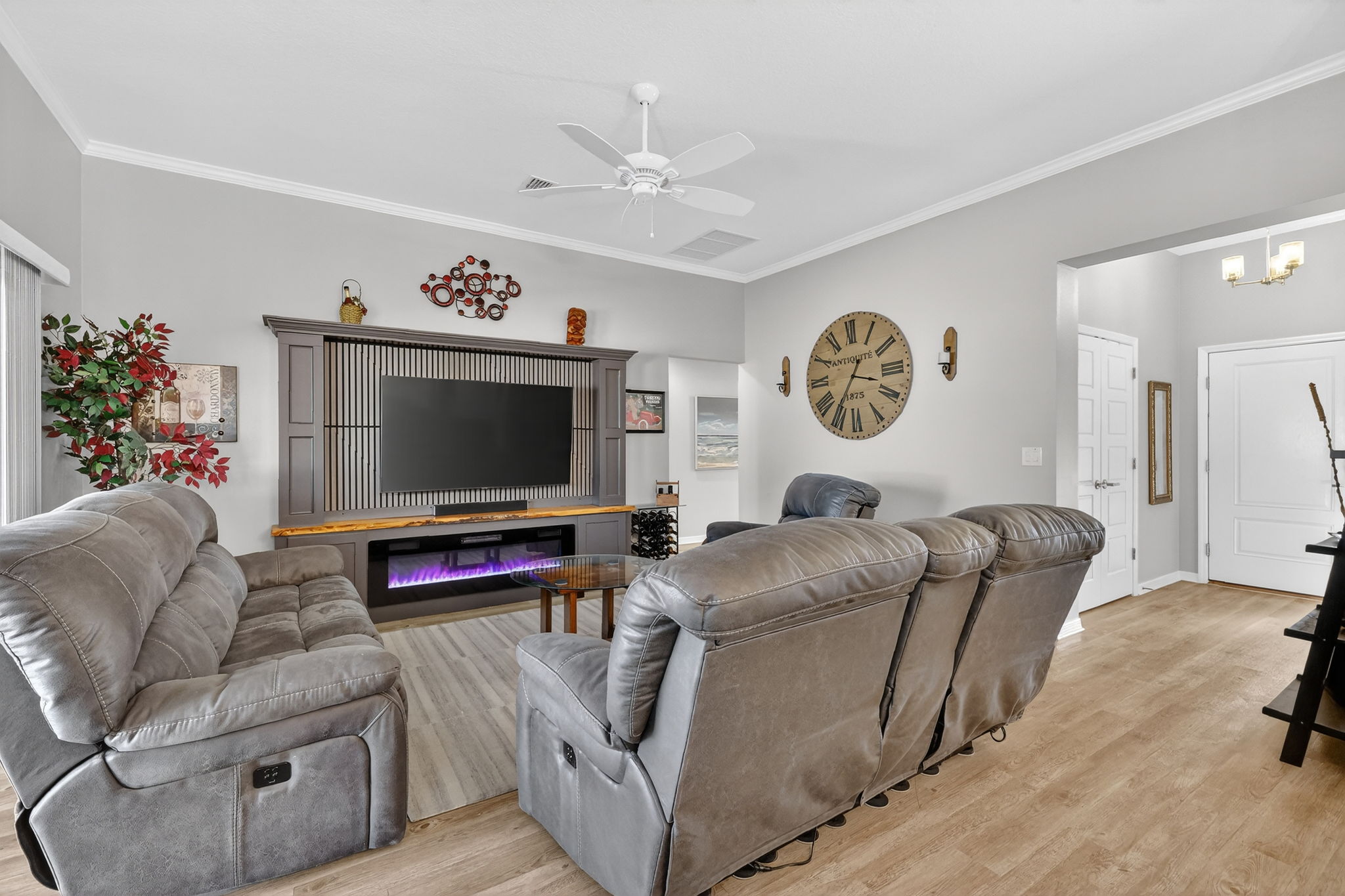 Living Room with Custom Entertainment Center and Fireplace