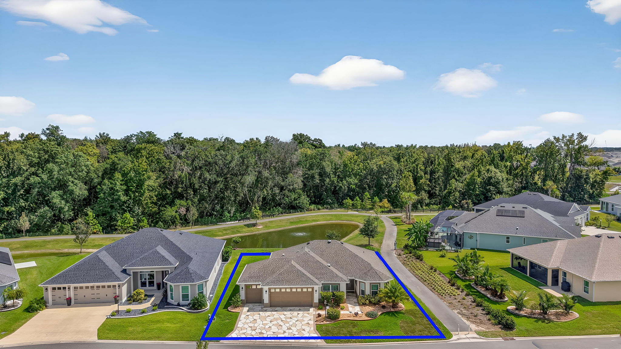 Aerial Front Elevation with Property Lines and Water Views