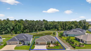 Aerial Front Elevation with Property Lines and Water Views
