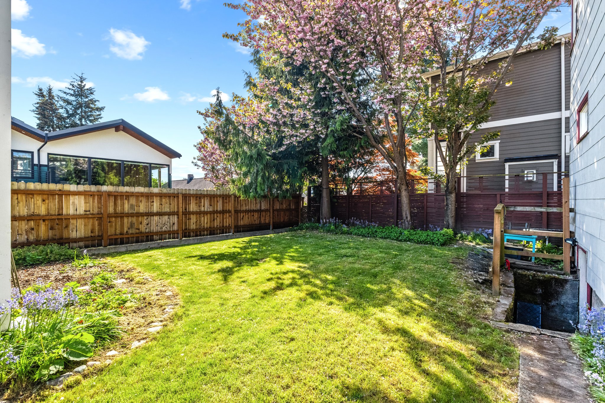 Backyard and stairs to basement