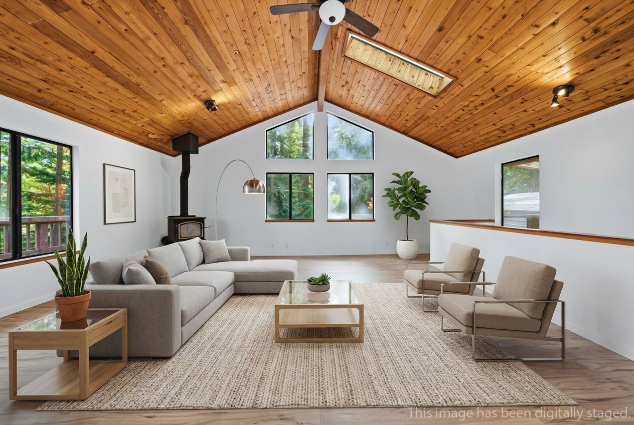 Digitally staged second floor Living Room