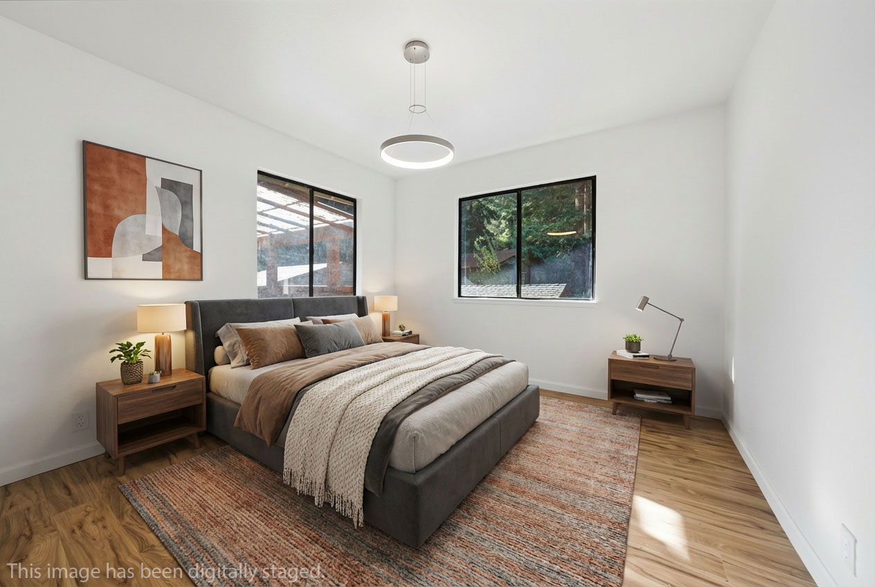 Digitally staged second floor bedroom