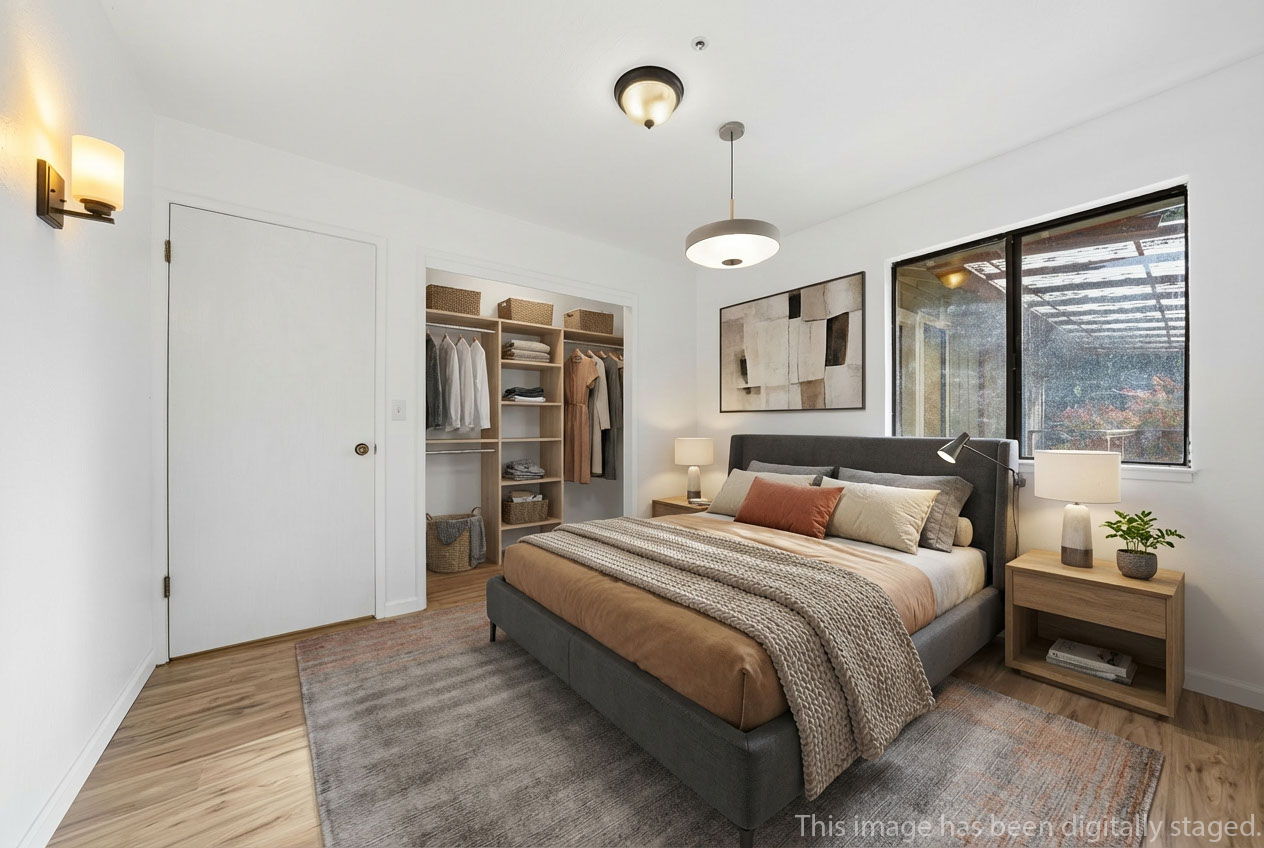 Digitally staged second floor bedroom & Closet