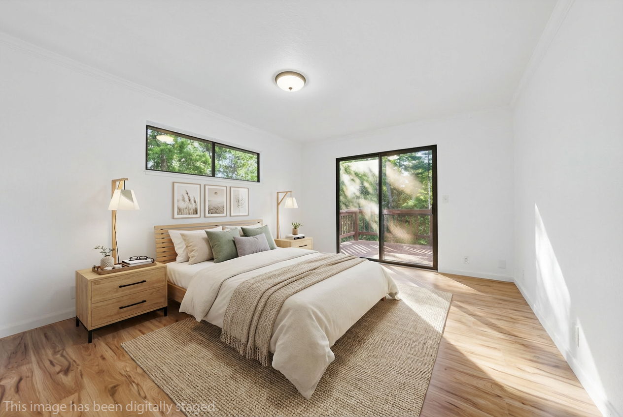 Digitally staged second floor bedroom