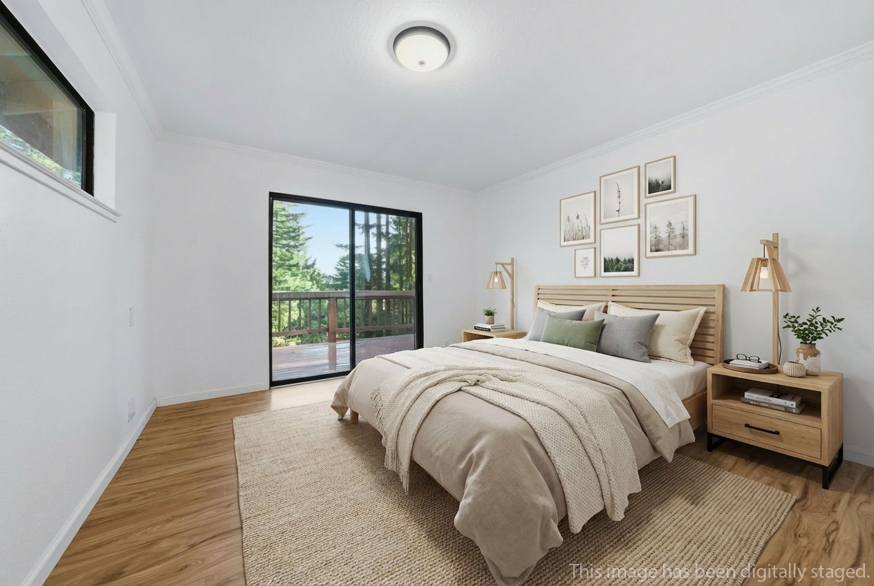 Digitally staged second floor bedroom
