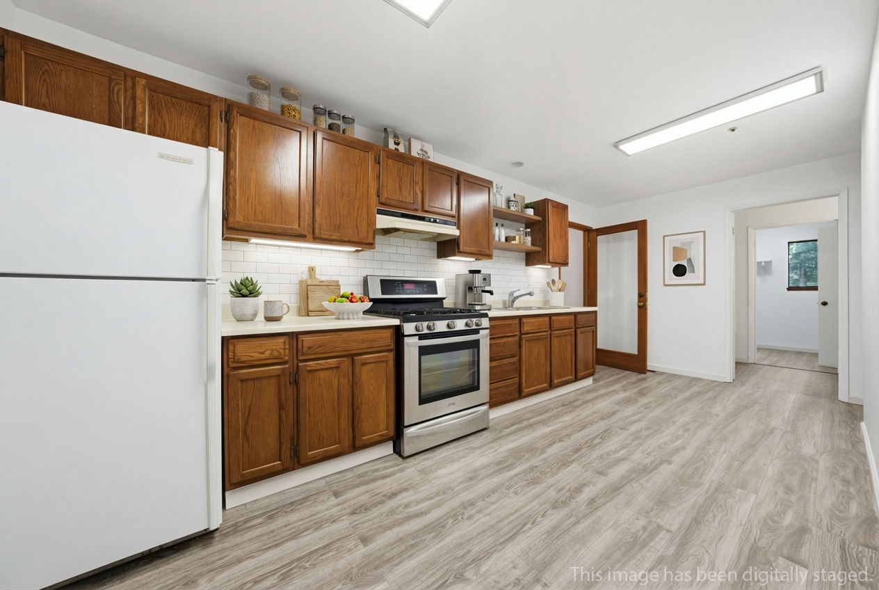 Digitally staged first floor Kitchen