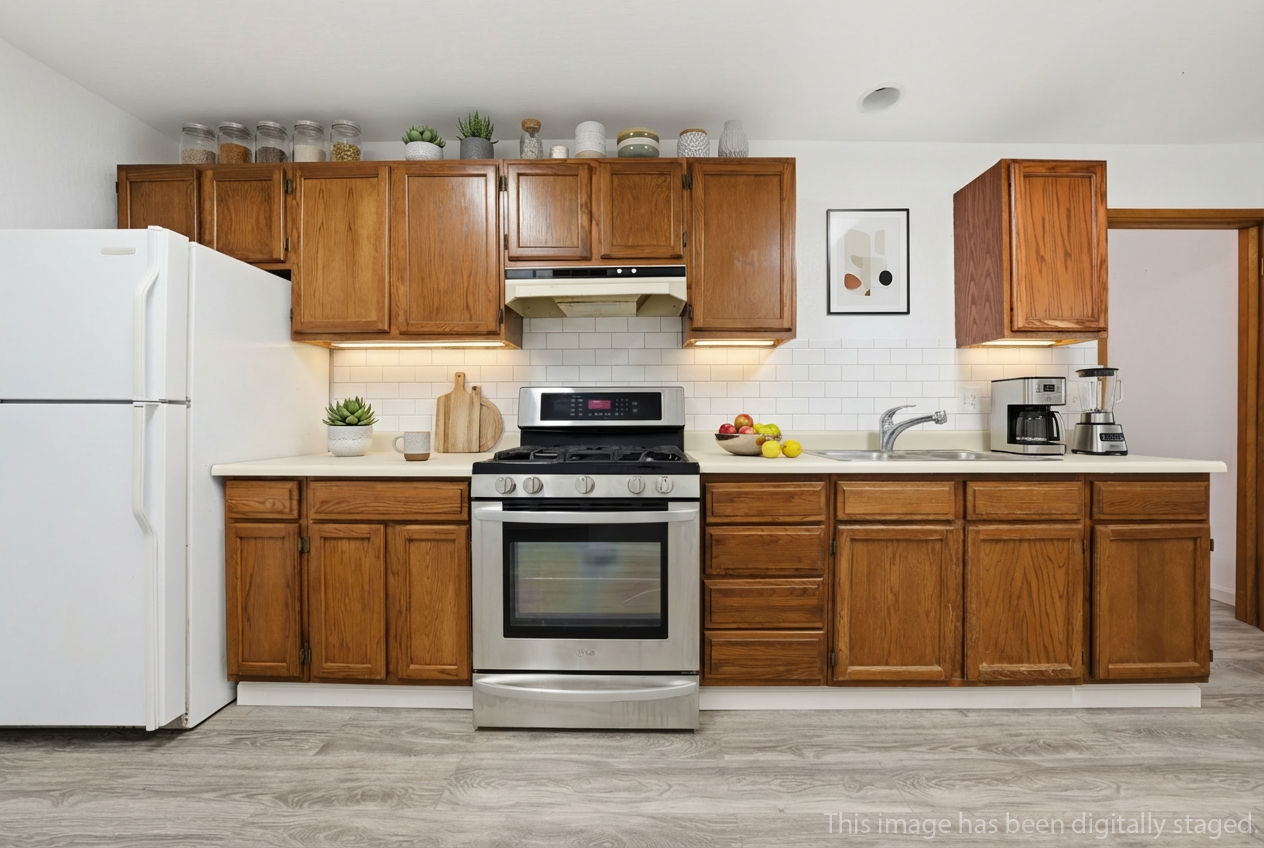 Digitally staged first floor Kitchen