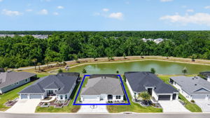 Aerial Front Elevation with Property Lines and Water View