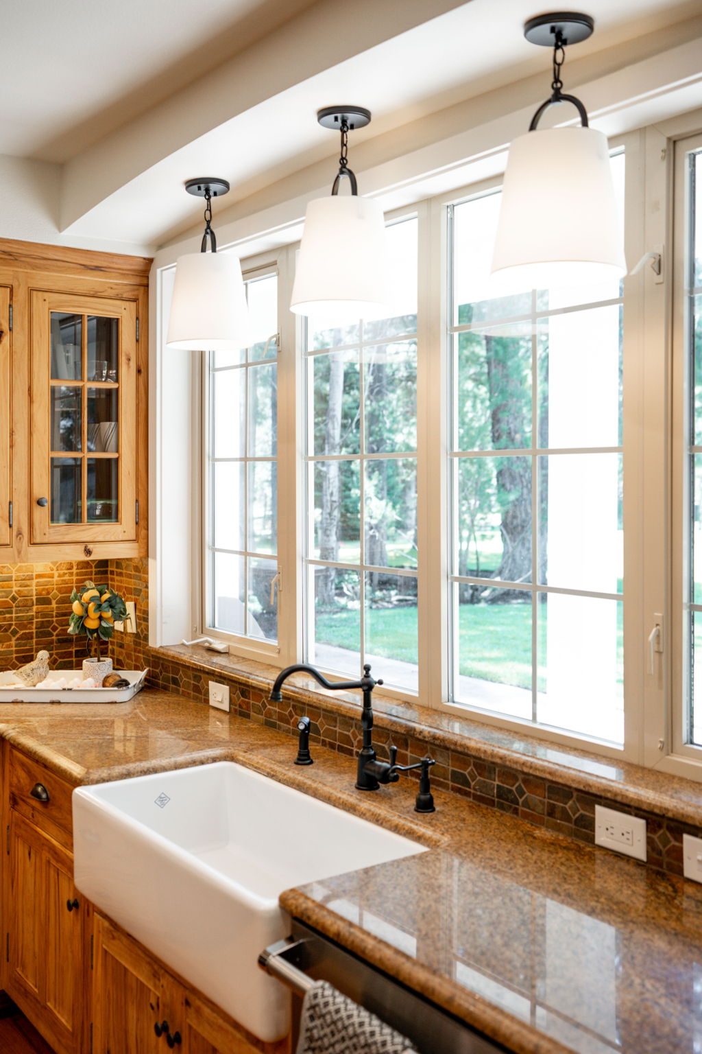 Farmhouse sink, new faucets and lighting