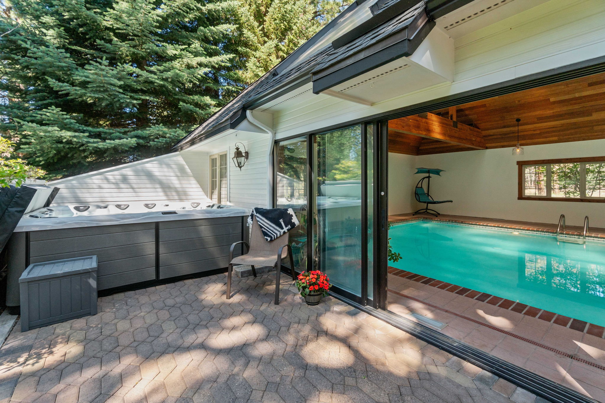 2023 Master Spa Phelps Legend Spa included, located on rear patio just outside pool room