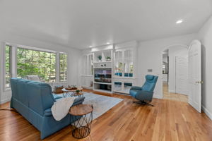 Light and airy great room with built-ins