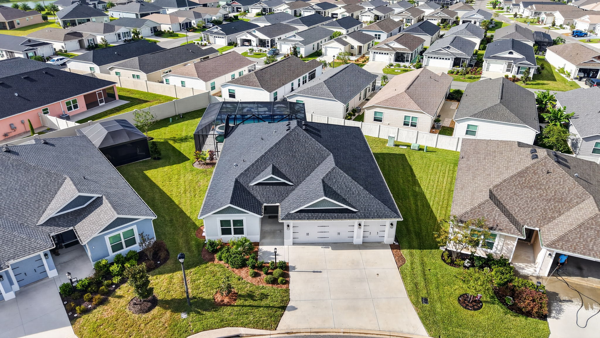 Aerial Front Elevation with Spacious, PRIVATE Lot!