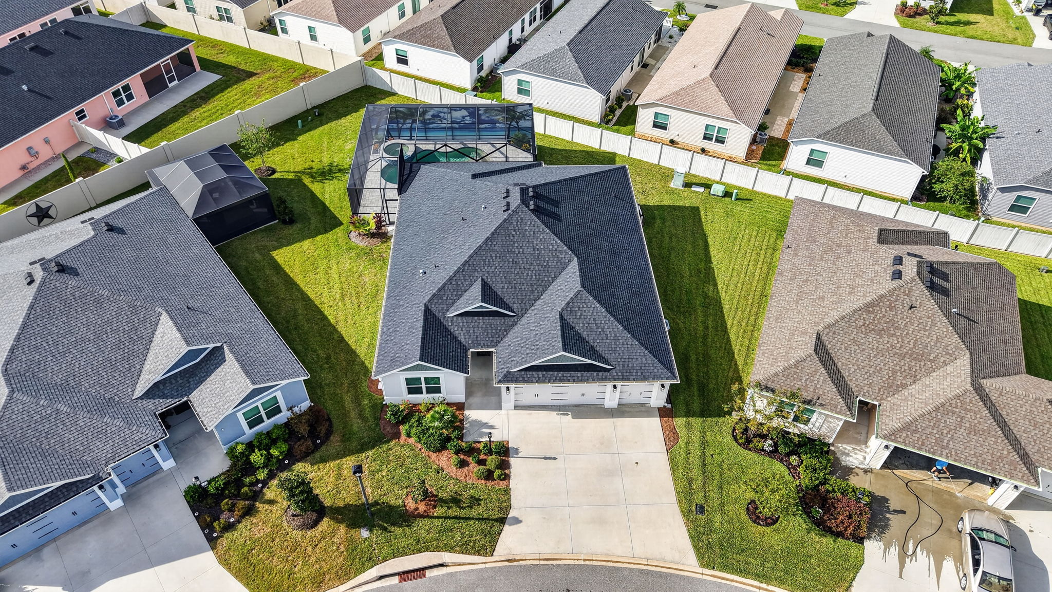 Aerial Front Elevation with Spacious, PRIVATE Lot!