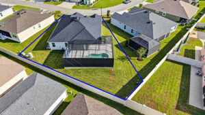Aerial Rear Elevation with Property Lines and Spacious, PRIVATE Lot!