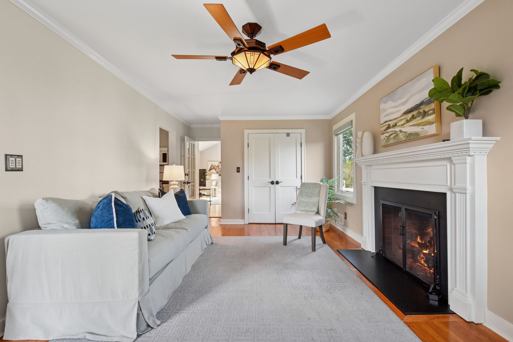 The gas fireplace offers more than just warmth—it invites you to slow down, curl up, and savor quiet evenings wrapped in its gentle glow.