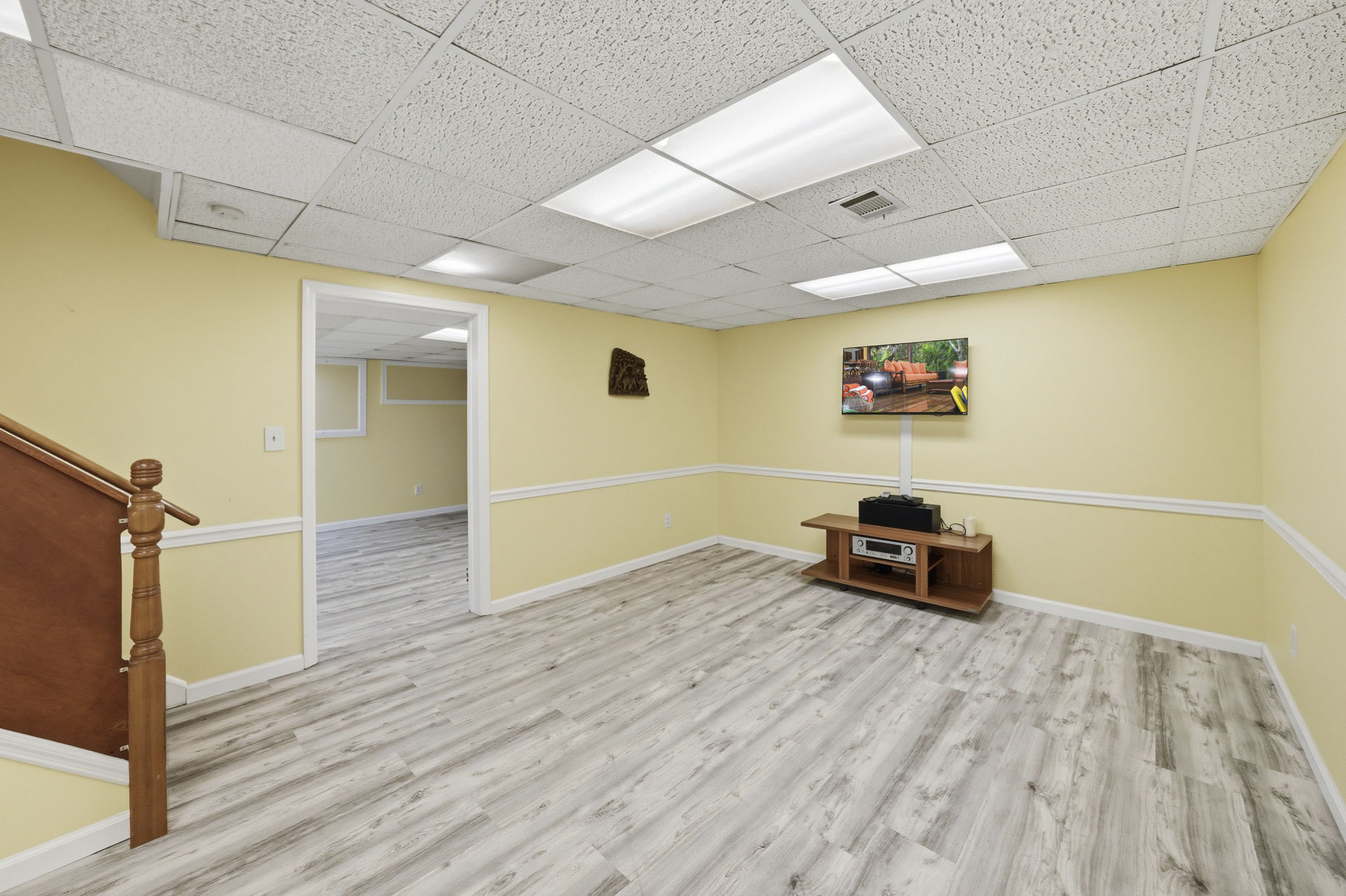 Finished basement with TV