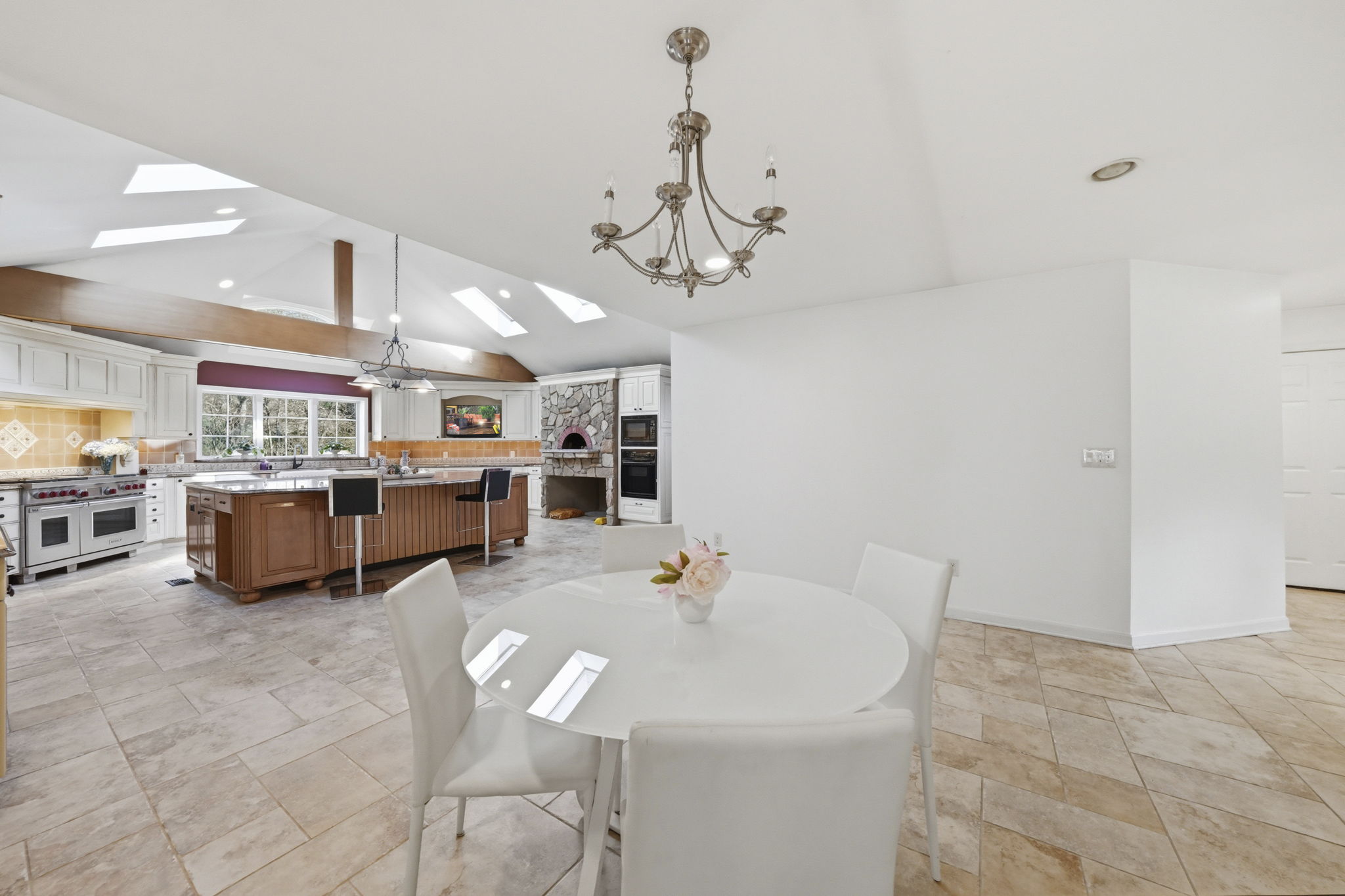 casual dining space with ceramic tiles flooring