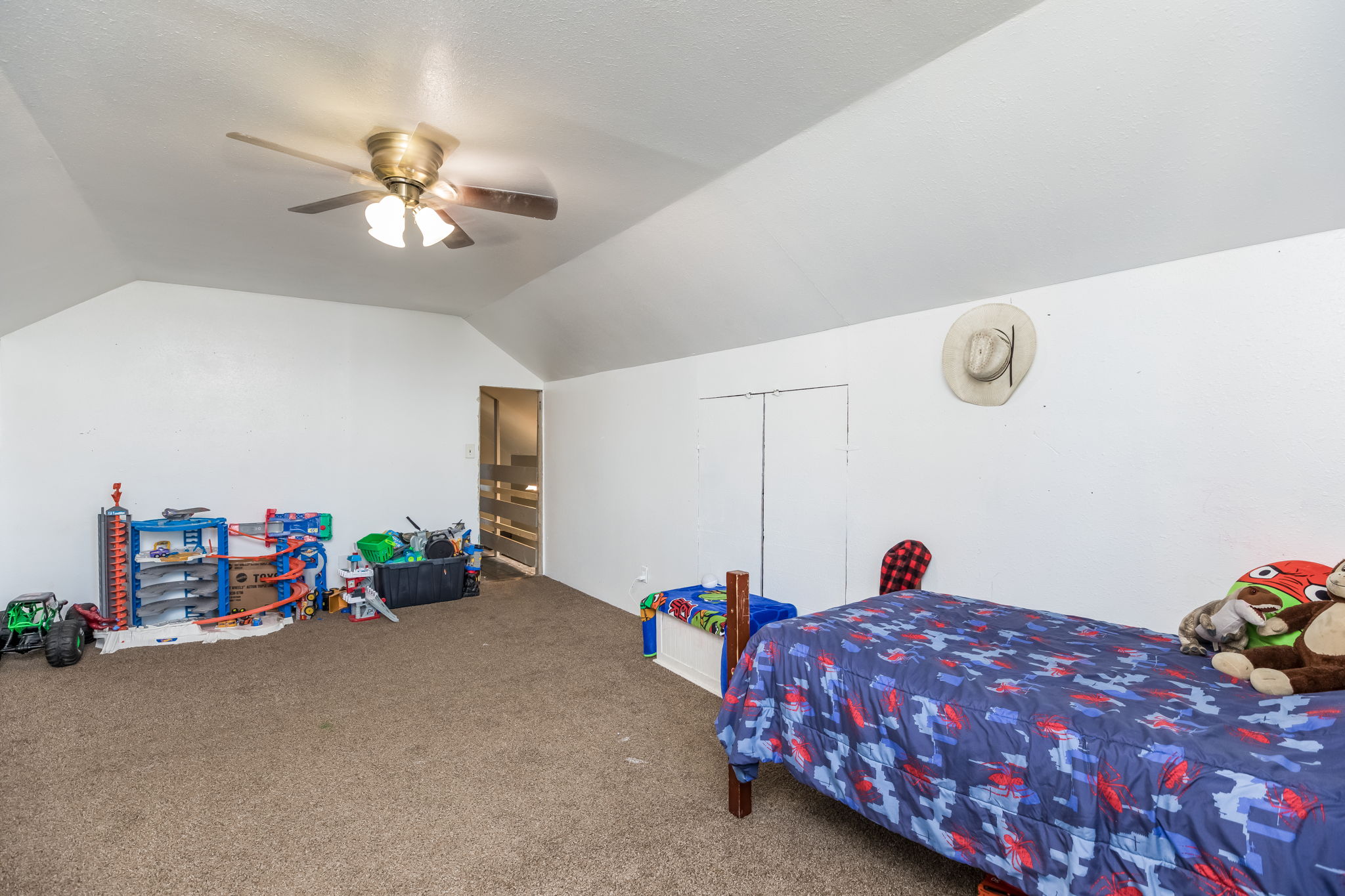 there is bonus attic space in the wall on the right.
