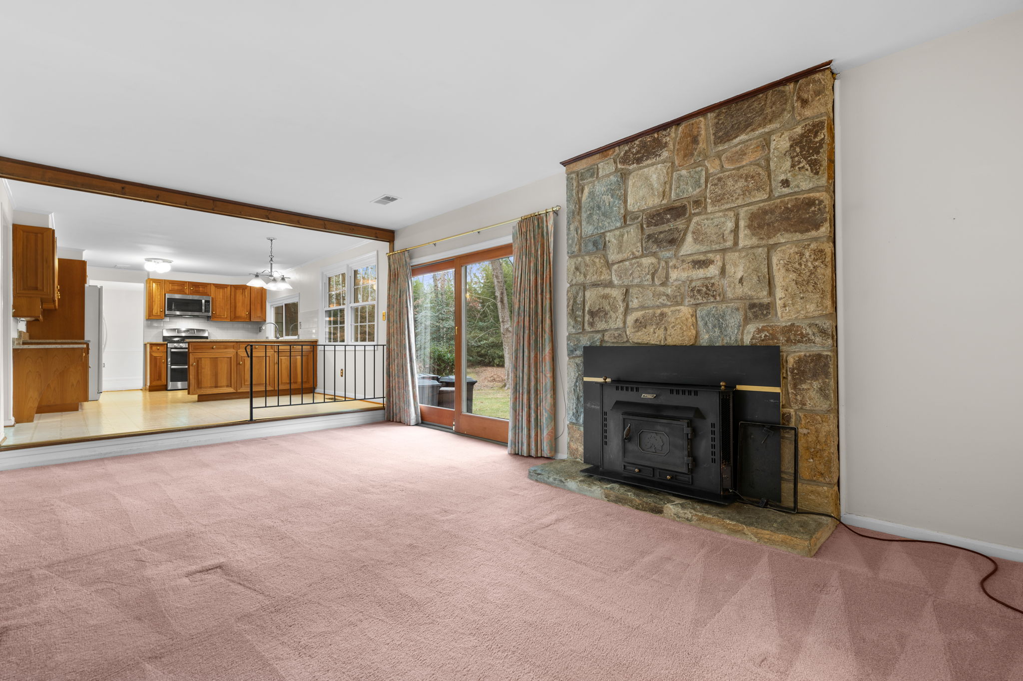 Family Room with Wood Stove