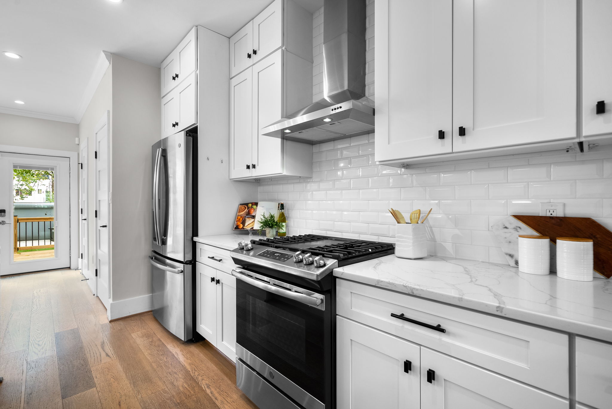 Stainless appliances and a gas range