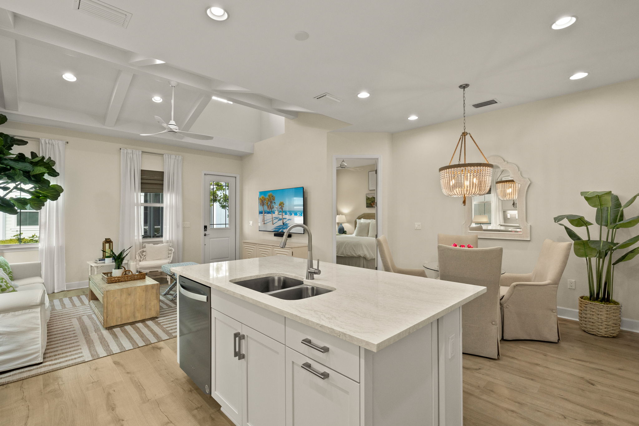 Kitchen, dining and living room view