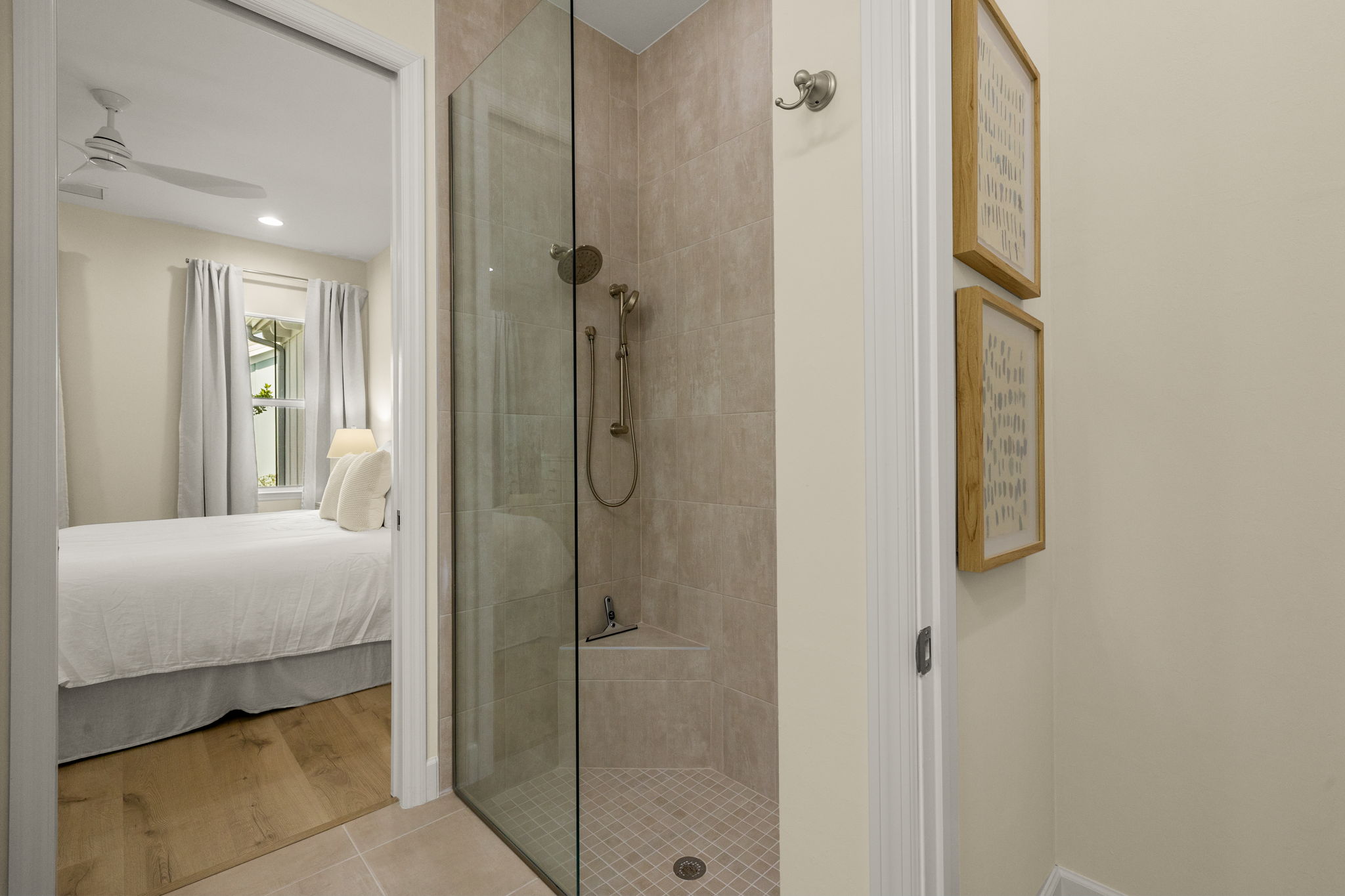 Primary Bathroom, frameless shower