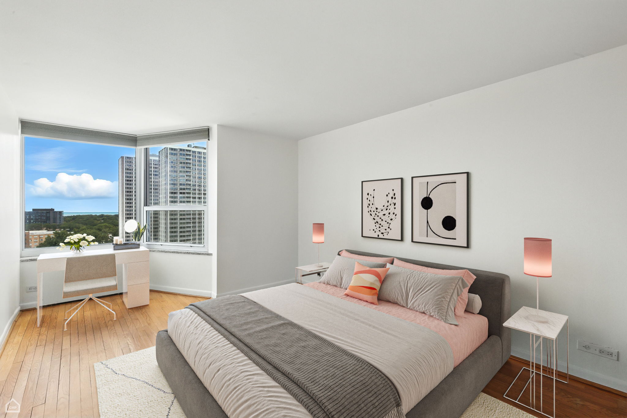 Virtually staged bedroom,  lake view!