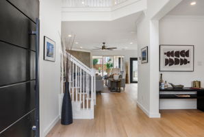 Impressive architectural steel pivot door welcomes Visitors