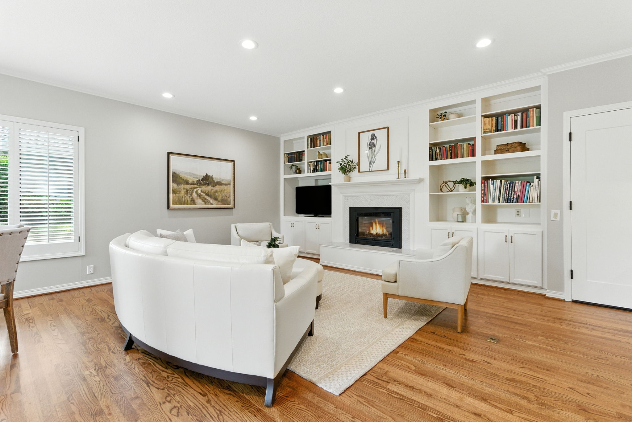 Family Room with Built-ins; Gas Fireplace