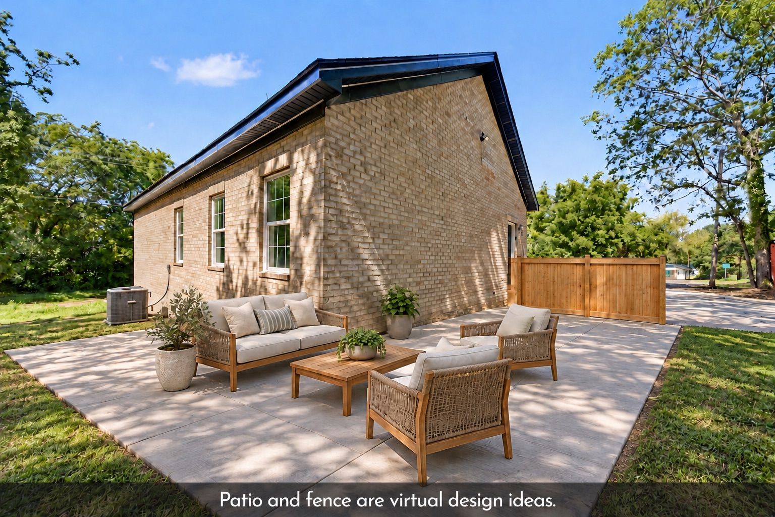 Patio and fence are virtual design ideas.