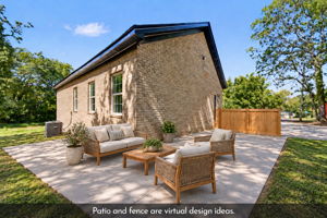 Patio and fence are virtual design ideas.