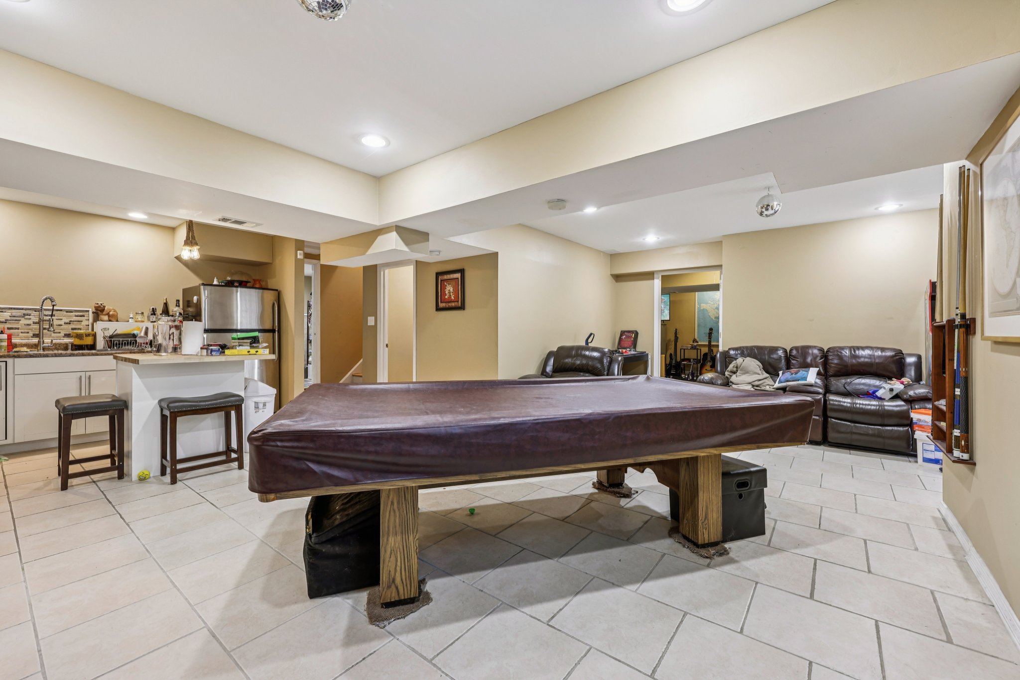 Family room in basement