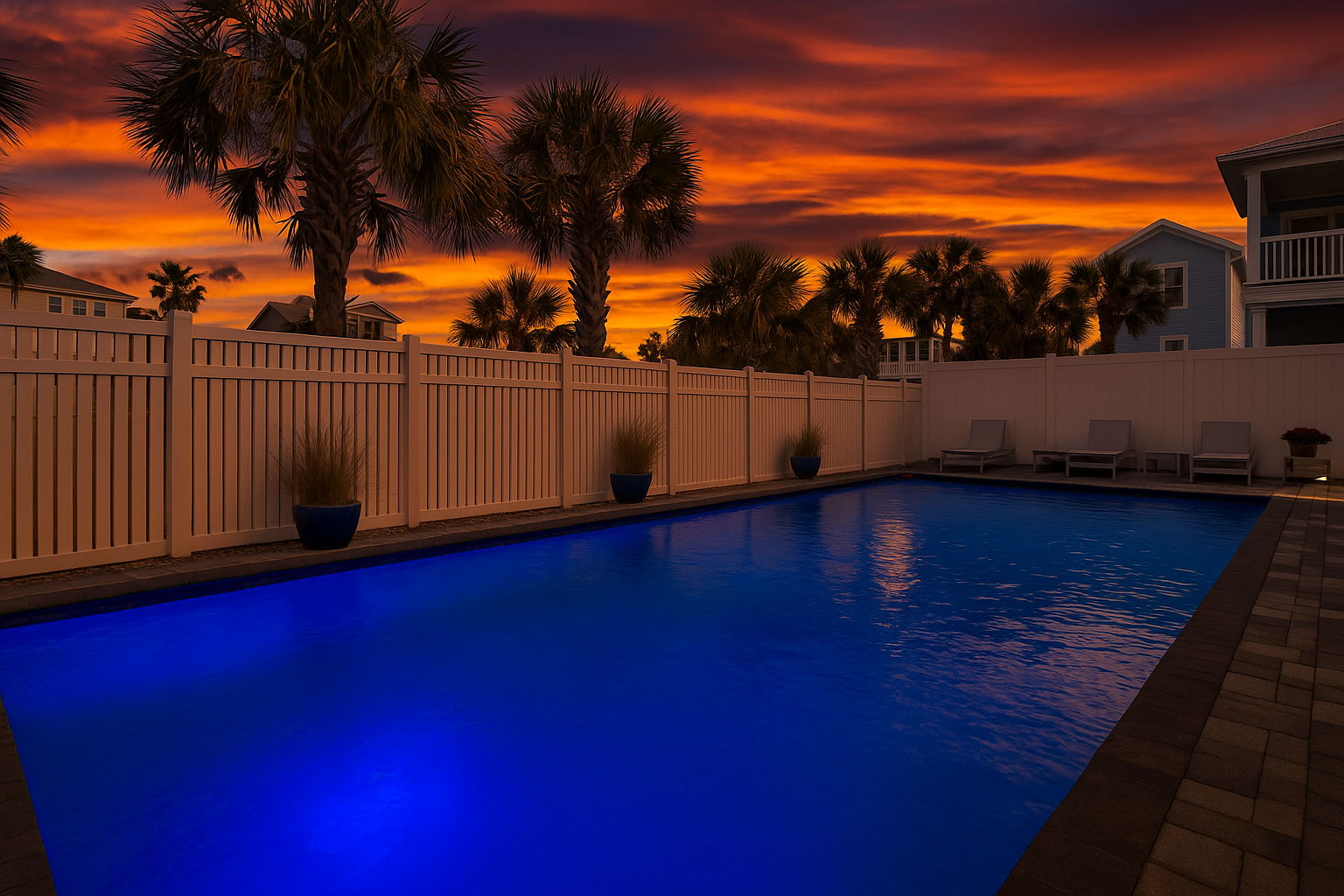 Enjoy beautiful sunset skies and swims ...