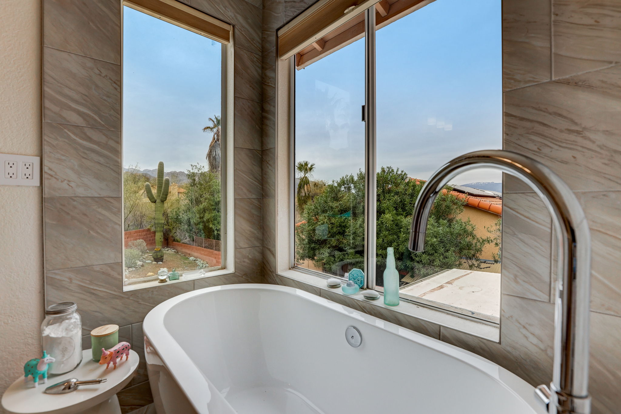 New Fiberglass Soaking Tub and Fixtures with Mountain Views