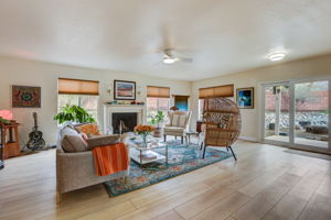 Living Room with New flooring, lighting and new sliding glass doors