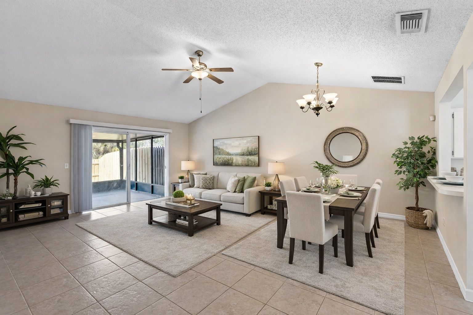 Virtually Staged Living & Dining Room