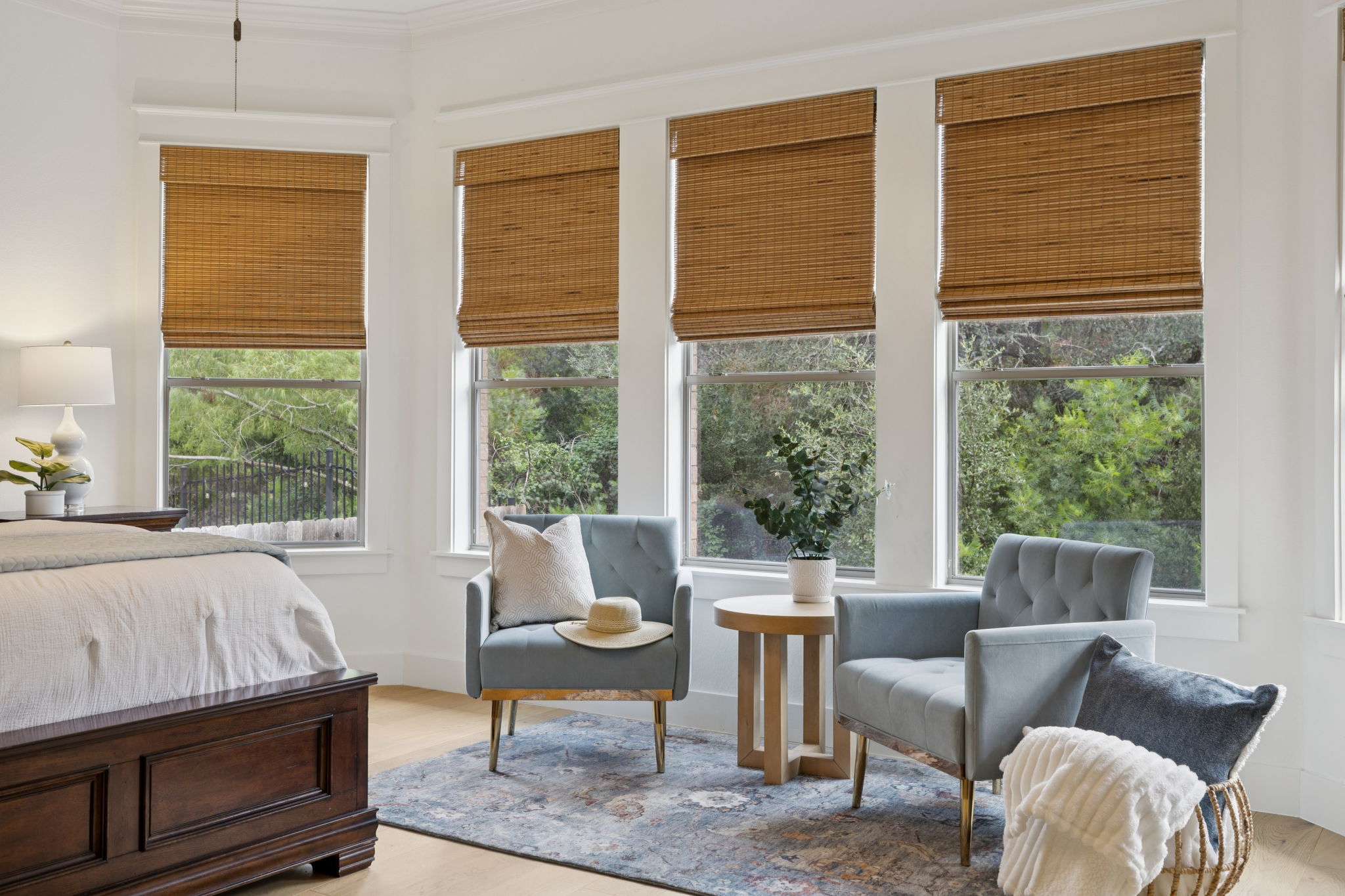 Large windows looking onto backyard.