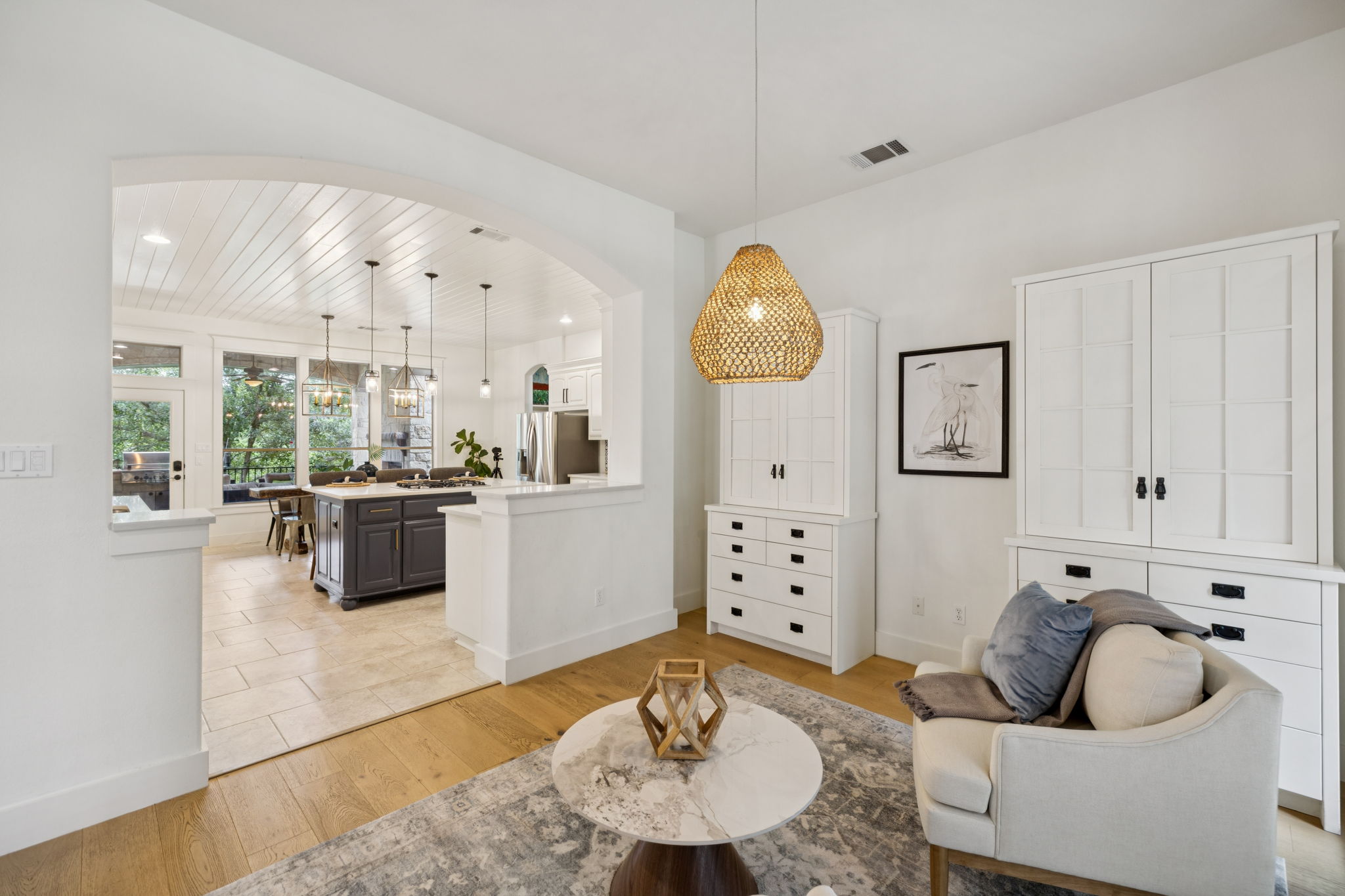 Flex space with view into the kitchen.
